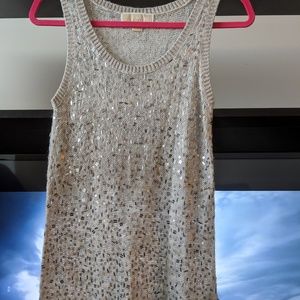 Michael Kors Sequined Knit Tank, Silver/Gray XS